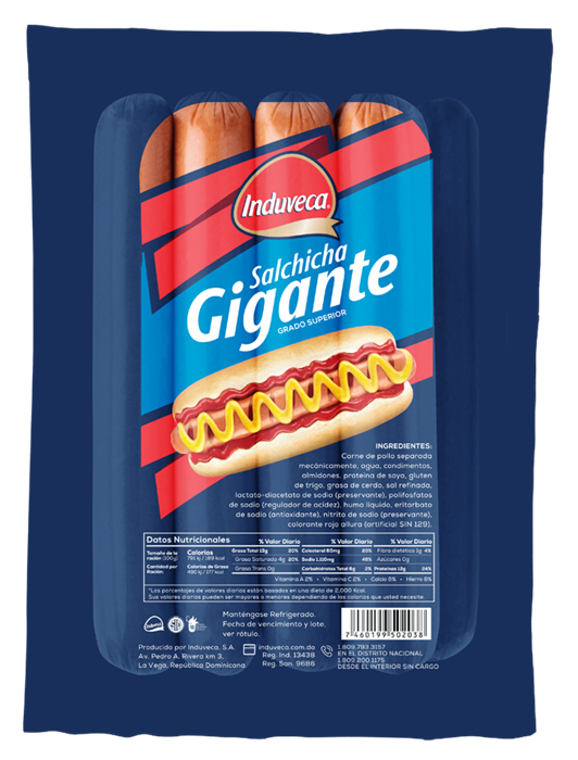 Salchicha Induveca Hot-Dog Gigante Paq.8