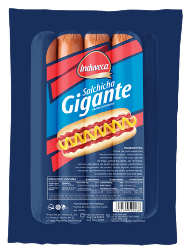 [10701090] Salchicha Induveca Hot-Dog Gigante Paq.8